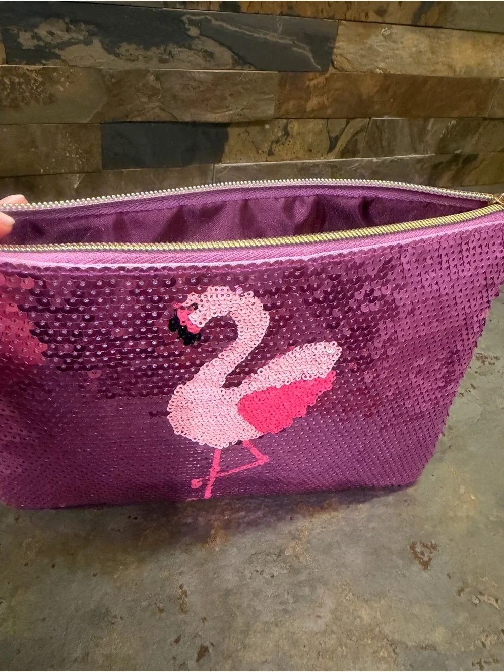 Pink Sequin Flamingo Zip Pouch Tarte Make Up Holder